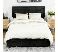 HOMCOM PU Leather King Bed Frame with Storage and Adjustable Headboard Black
