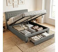 HOMCOM PU Leather King Bed Frame with Storage and Adjustable Headboard, Grey