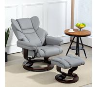 HOMCOM PU Leather Manual Reclining Armchair Footstool - Light Grey - PU Leather