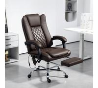 HOMCOM PU Leather Massage Office Chair, Reclining Desk Chair, Brown, Brown