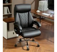 HOMCOM PU Leather Office Chair with Spring Padding, Swivel Wheels, Black, Black