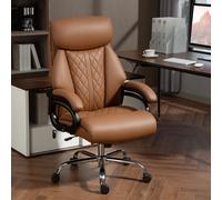 HOMCOM PU Leather Office Chair with Spring Padding, Swivel Wheels, Brown, Brown