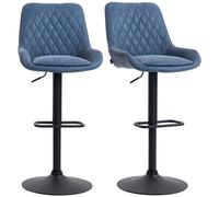 Homcom Pu Leather Padded Bar Stools Set Of 2 With Metal Base, Dark Blue Dark Blue