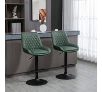 HOMCOM Bar Stools Set of 2, Adjustable Bar Chairs 360 Degree Swivel, Green