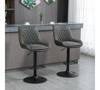 Homcom Pu Leather Padded Bar Stools Set Of 2 With Metal Base, Dark Grey