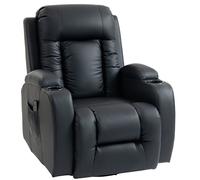 HOMCOM PU Leather Recliner Chair, Recliner Armchair with Extended Footrest, Cup Holders and Side Pockets, Black