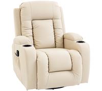 HOMCOM PU Leather Recliner Chair, Recliner Armchair with Extended Footrest, Cup Holders and Side Pockets, Cream