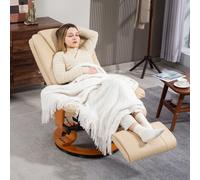 HOMCOM PU Leather Reclining Armchair with Footrest for Living Room, Beige