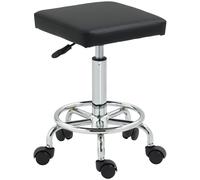 HOMCOM PU Leather Rolling Stool, Height Adjustable Salon Chair - Black - PU Leather, Foam, Multi-layer Board, Metal