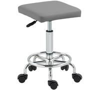 HOMCOM PU Leather Rolling Stool, Height Adjustable Salon Chair, Grey