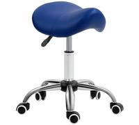 HOMCOM PU Leather Saddle Stool w/ Moulded Padded Seat Adjustable Height Blue