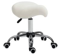 Homcom Pu Leather Saddle Stool W/ Moulded Padded Seat Adjustable Height In Cream Cream