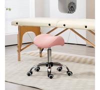 HOMCOM PU Leather Saddle Stool W/ Moulded Padded Seat Adjustable Height Pink - Pink | TJ Hughes