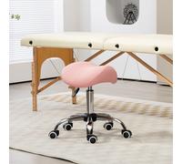 HOMCOM PU Leather Saddle Stool w/ Moulded Padded Seat Adjustable Height Pink