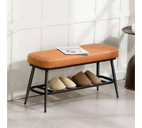 HOMCOM PU Leather Shoe Storage Bench with Padded Seat Cushion for Hallway in Brown HOMCOM Brown