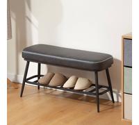 HOMCOM PU Leather Shoe Storage Bench with Padded Seat Cushion for Hallway in Dark Grey HOMCOM Dark Grey