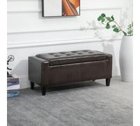 HOMCOM PU Leather Storage Ottoman Bench Wood Frame w/ Tufting Feet - Brown - Sponge,Linen,Poplar,Rubber Wood - 92cm x 40cm x 40cm