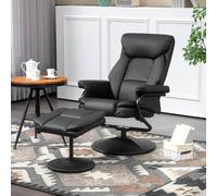 HOMCOM PU Leather Swivel Recliner Armchair with Ottoman - Black | TJ Hughes