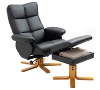 HOMCOM PU Leather Swivel Recliner Chair with Footstool Storage Black
