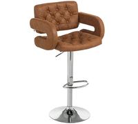 HOMCOM PU Leather Upholstered Swivel Bar Stool, Height Adjustable with Back, Armrest, Footrest, Brown