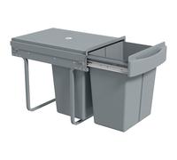 HOMCOM Grey Dual Pull Out Bin 40L - Size: 45 x 35 x 52.5cm - Wilko