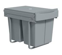 HOMCOM Pull Out Bin with Smooth Glide and Frosted Storage Lid, Kitchen Under Sink Bin with 2 Removable Compartments and Handle for Waste and Recycling, 40L (20L+20L), Grey