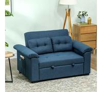 HOMCOM Pull Out Sofa Bed, Fabric 2 Seater Click Clack Sofa Bed Settee with 2 Pocket Springs, Convertible Sofa Couch with Pillows and Side Pockets for Living Room, Home Office, Blue Blue