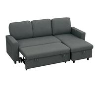 HOMCOM L-Shape Corner Pull-Out Sofa Bed with Reversible Chaise and Storage - Dark Grey, Grey