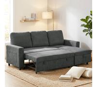 HOMCOM Pull Out Sofa Bed L Shape Corner Sofa w/ Reversible Chaise Dark Grey, Grey