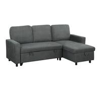 HOMCOM Pull Out Sofa Bed Linen-look Upholstery with Storage, 3 Seater Sofa Bed with Reversible Chaise and Side Pockets, Charcoal Grey Aosom UK