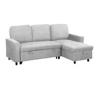 HOMCOM Pull Out Sofa Bed with Storage, Convertible L Shaped Corner Sofa, 4 Seater Sofa Bed with Reversible Chaise and Side Pockets, Light Grey