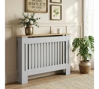 HOMCOM Slatted Radiator Cover Painted Cabinet MDF Lined Grill in Grey, 112L x 19W x 81H cm
