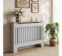 HOMCOM Radiator Cover Painted Slatted MDF Cabinet Lined Grill 112x19x81cm in Grey | Size: Medium HOMCOM Grey Medium