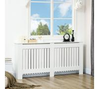 HOMCOM Slatted Radiator Cover Painted Cabinet MDF Lined Grill in White 172L x 19W x 81H cm Aosom UK