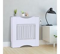 HOMCOM Modern Radiator Cover Heater Cabinet Slatted Worktop Painted MDF White