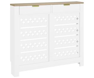 HOMCOM Radiator Cover with 2 Flip Drawers 108W x 19D x 95.5H cm White | Modern Cross Pattern, MDF Cabinet Heater Cover, Top Shelf, Living Room, Bedroom, Hallway