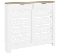 HOMCOM Radiator Cover with 2 Flip Drawers, Modern Cross Pattern MDF Cabinet Heater Cover with Top Shelf for Living Room, Bedroom, Hallway, 108W x 19D x 95.5H cm, White