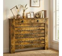 HOMCOM Radiator Cover with Drawer, Horizontal Slatted Grill, Rustic Brown Painted MDF Wood Cabinet Shelf Heating Cover for Living Room Bedroom Hallway, Medium (H: 95.5 / W: 111 / D: 19 cm)