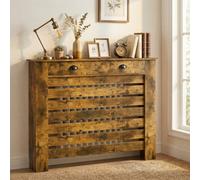 Homcom Radiator Cover With Drawer, Horizontal Slat, 111Cm, Rustic Brown