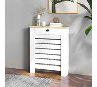 HOMCOM Radiator Cover with Drawer, Horizontal Slatted Grill, White Painted MDF Wood Cabinet Shelf Heating Cover for Living Room Bedroom Hallway, Small (H: 95.5 / W: 78 / D: 19 cm)