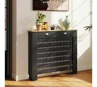 HOMCOM Radiator Cover with Drawer, Horizontal Slatted Grill, Black Painted MDF Wood Cabinet Shelf Heating Cover for Living Room Bedroom Hallway, Medium (H: 95.5 / W: 111 / D: 19 cm)