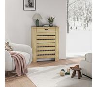 HOMCOM Radiator Cover with Drawer, MDF, Oak, Small H:95.5/W:78/D:19 cm | Horizontal Slatted Grill, Effect Wood Cabinet Shelf, Heating Cover, Living Room Bedroom Hallway
