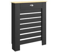 HOMCOM Radiator Cover with Drawer, Horizontal Slatted Grill, Black Painted MDF Wood Cabinet Shelf Heating Cover for Living Room Bedroom Hallway, Small (H: 95.5 / W: 78 / D: 19 cm)