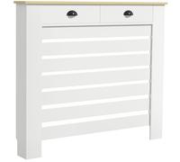 HOMCOM Radiator Cover with Drawer, Horizontal Slatted Grill, White Painted MDF Wood Cabinet Shelf Heating Cover for Living Room Bedroom Hallway, Medium (H: 95.5 / W: 111 / D: 19 cm)