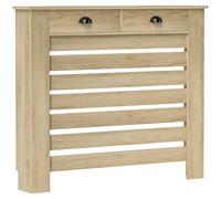 HOMCOM Radiator Cover with Drawer, MDF, Oak, Medium H:95.5/W:111/D:19 cm | Horizontal Slatted Grill, Painted Wood Cabinet Shelf, Heating Cover, Living Room Bedroom Hallway