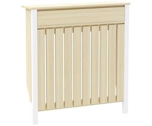 HOMCOM Radiator Cover with Drawer, Vertical Slatted Grill, Industrial MDF Wood Cabinet Shelf Heating Cover for Living Room, Bedroom, Hallway, Small, 88.5 x 19 x 93cm, Oak