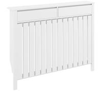 Homcom Large Radiator Cover With Drawers And Vertical Slats 119 X 19 X 93Cm In White White