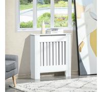 HOMCOM Radiator Cover Wooden Cabinet Vertical Slatted Vent MDF Home in White HOMCOM White