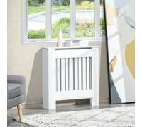 HOMCOM Radiator Cover Wooden Cabinet Vertical Slatted Vent MDF Home in White HOMCOM White