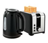 HOMCOM Kettle and Toaster Set, 1.7L 3000W Rapid Boil Jug Kettle with Otter Thermostat, Limescale Filter, 2 Slice Toaster with 7 Browning Controls, Crumb Tray, LED Strip, Black